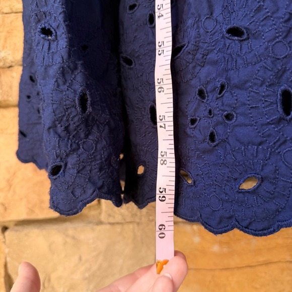 Crown & Ivy XL Navy Eyelet Cotton Flutter Smocked Back Maxi Dress Cottage Preppy - Picture 13 of 13